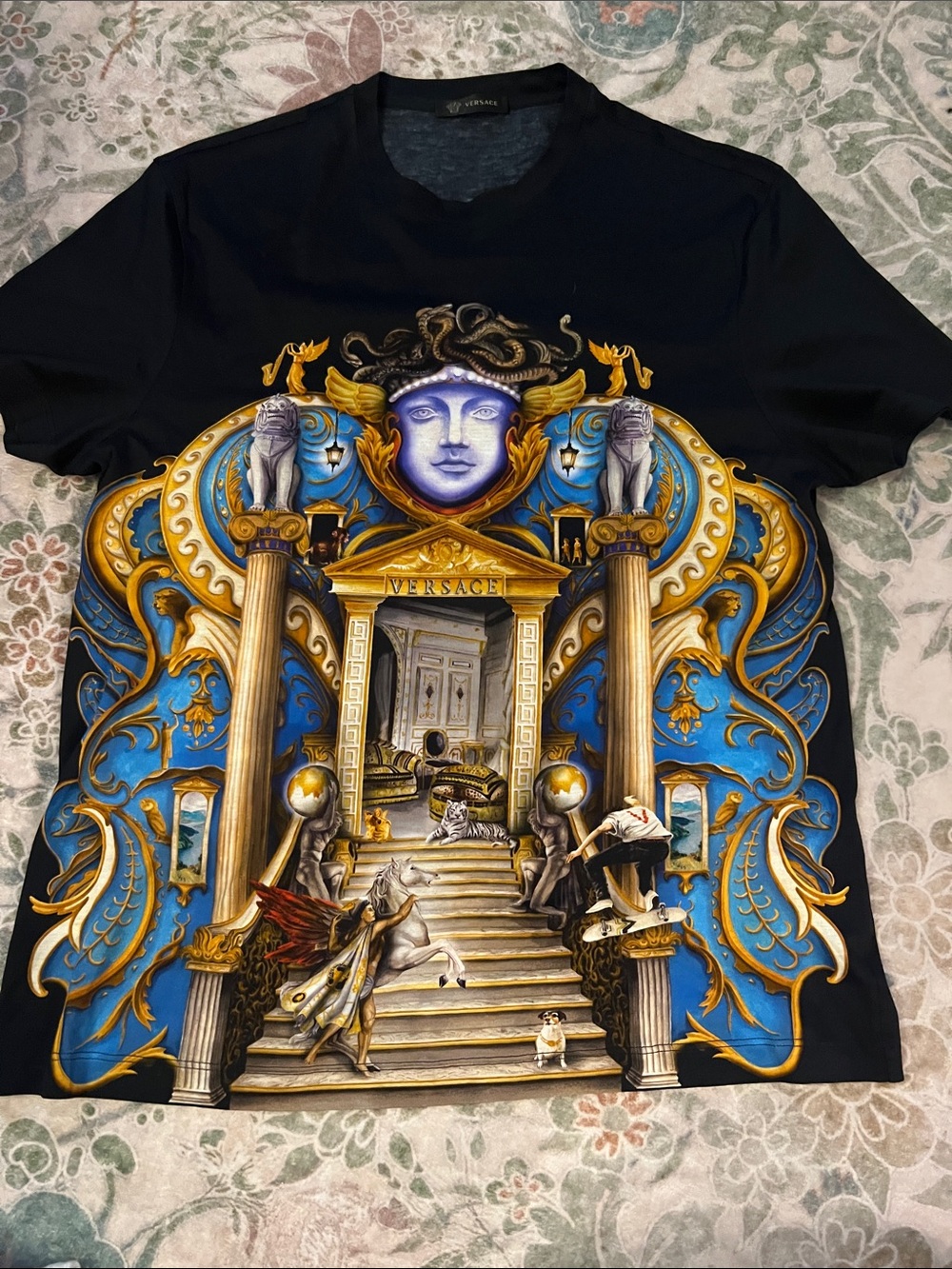 Versace Black, Blue & Gold Baroque Medusa Art Print